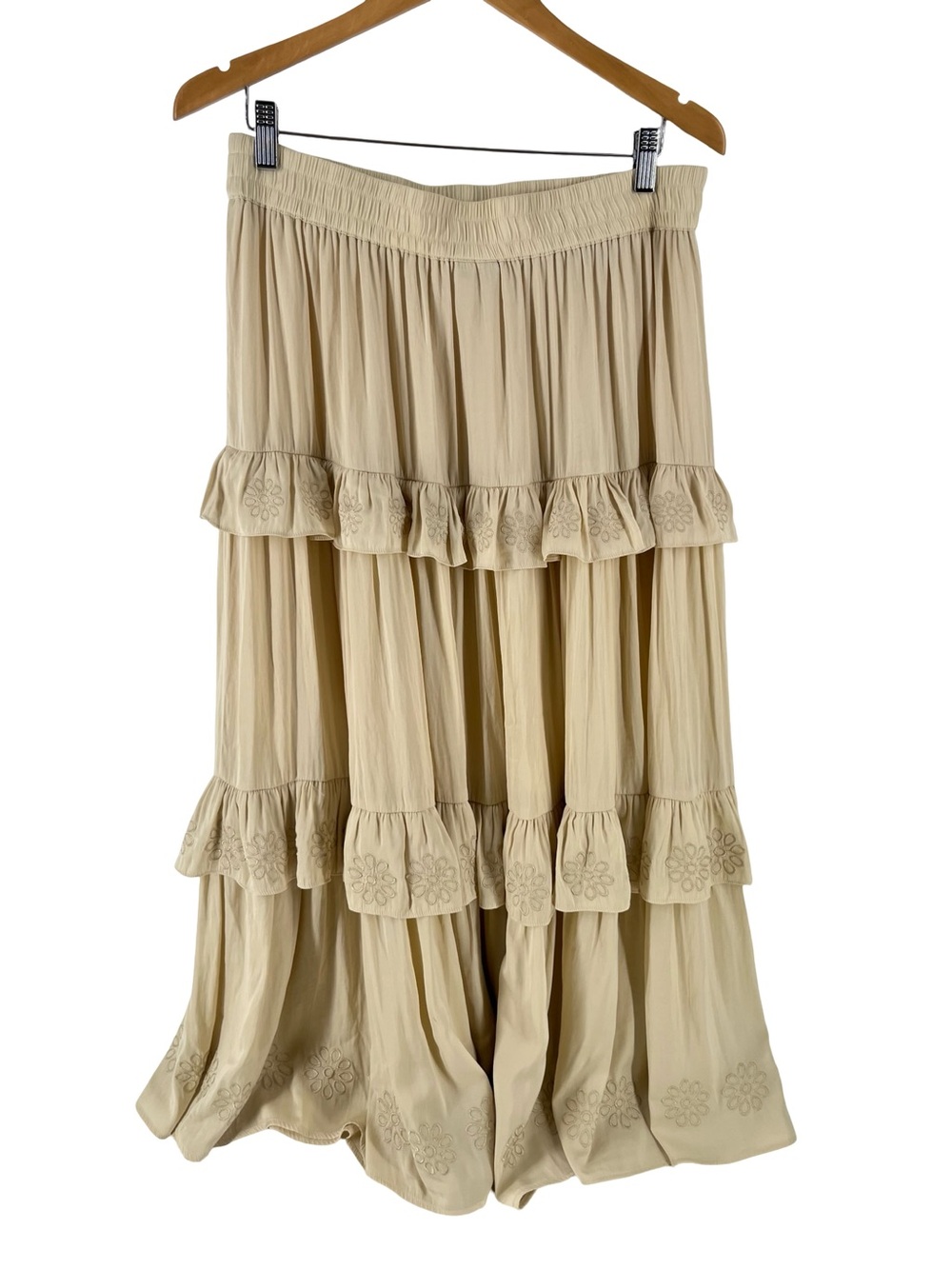 Joie Beige Tiered Maxi Skirt with Embroidered Trim - Picture 2 of 8
